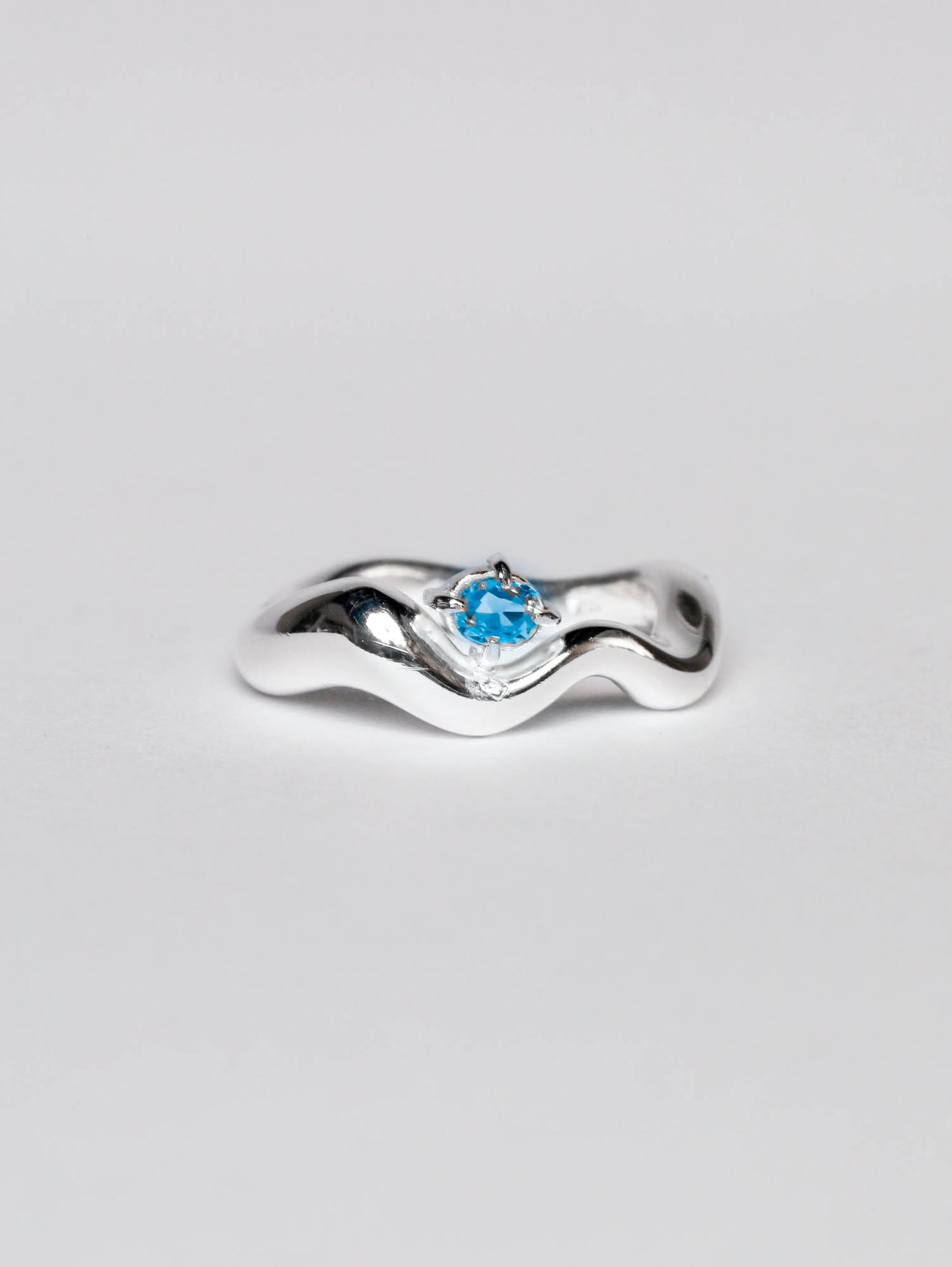 Wave Ring Silver with single Sapphire Stone # 3 | Size 7.5