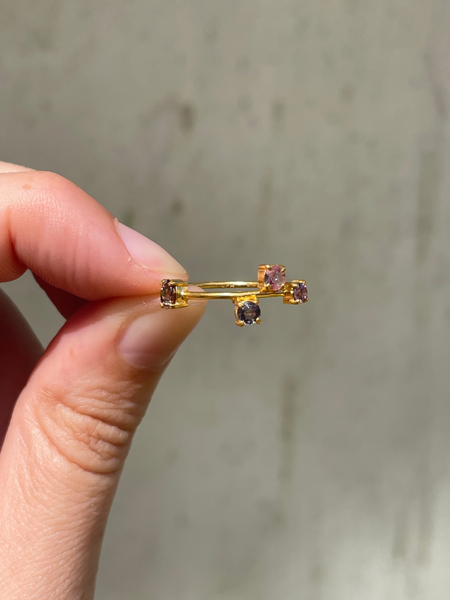 Galaxy Ring Gold with Pink Tourmalines, Sapphires & Garnets  - size 7.5