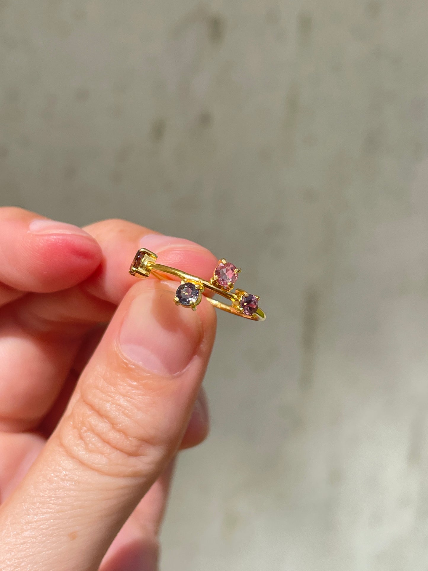 Galaxy Ring Gold with Pink Tourmalines, Sapphires & Garnets  - size 7.5
