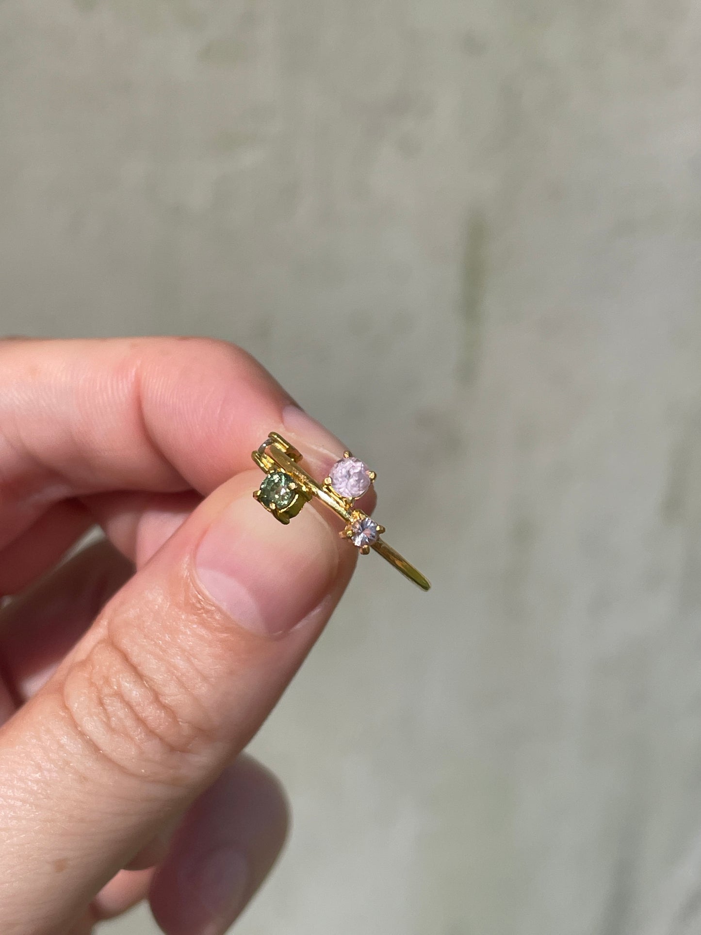 Galaxy Ring Gold with Pink & Green Tourmalines - size 6.5