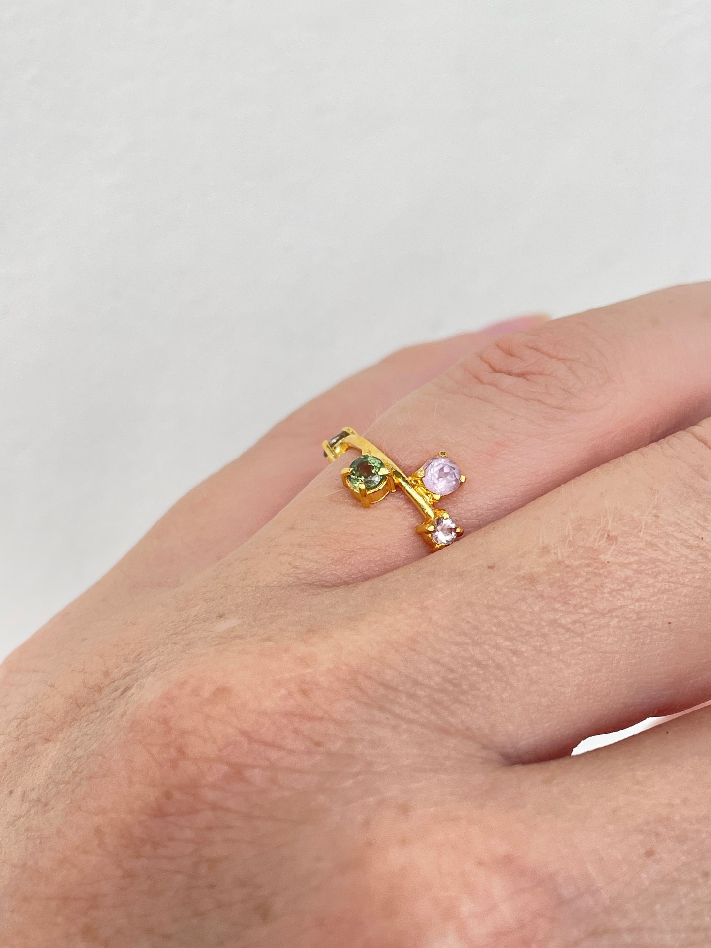 Galaxy Ring Gold with Pink & Green Tourmalines - size 6.5