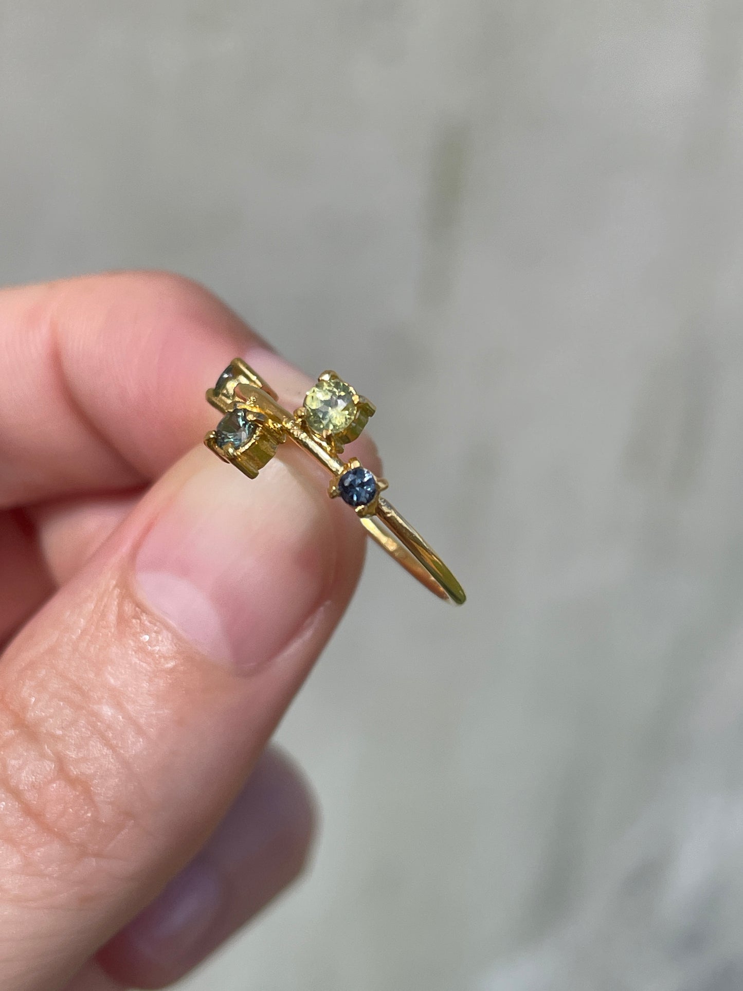 Galaxy Ring Gold with Tropical Green Sapphires and Tourmalines - size 7