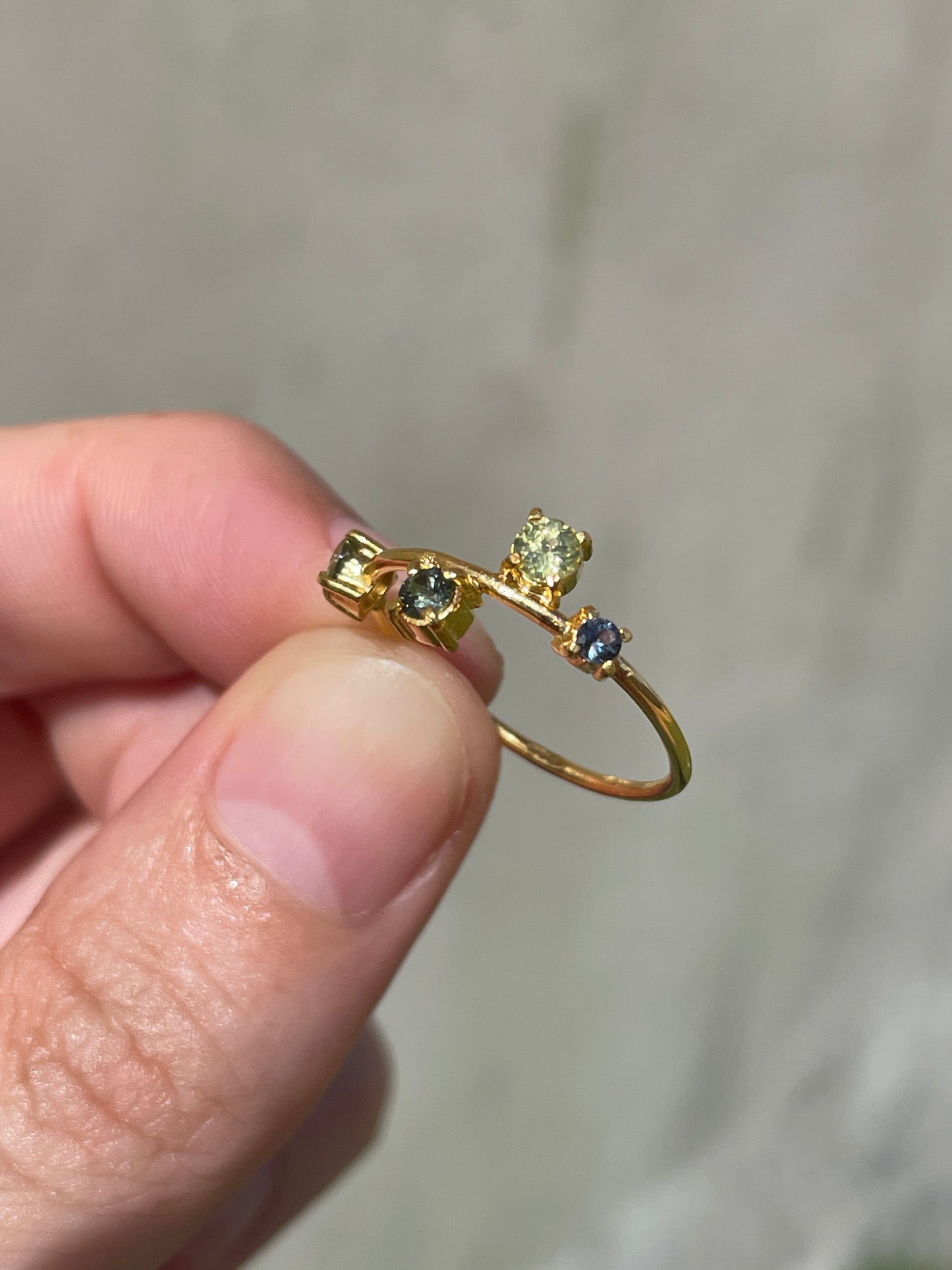 Galaxy Ring Gold with Tropical Green Sapphires and Tourmalines - size 7