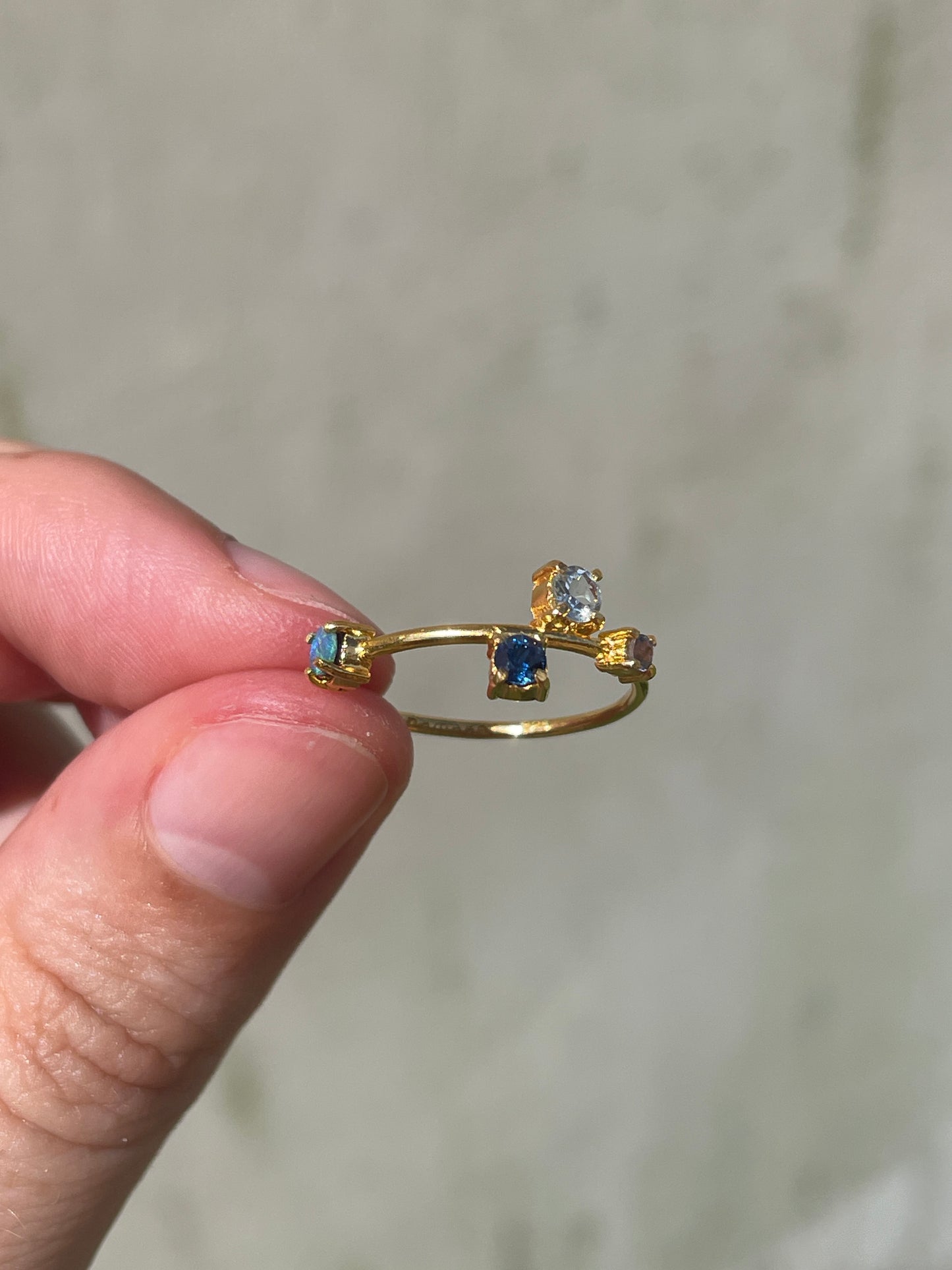 Galaxy Ring Gold with Ultramarine Blue Sapphires and Opals - size 6.5