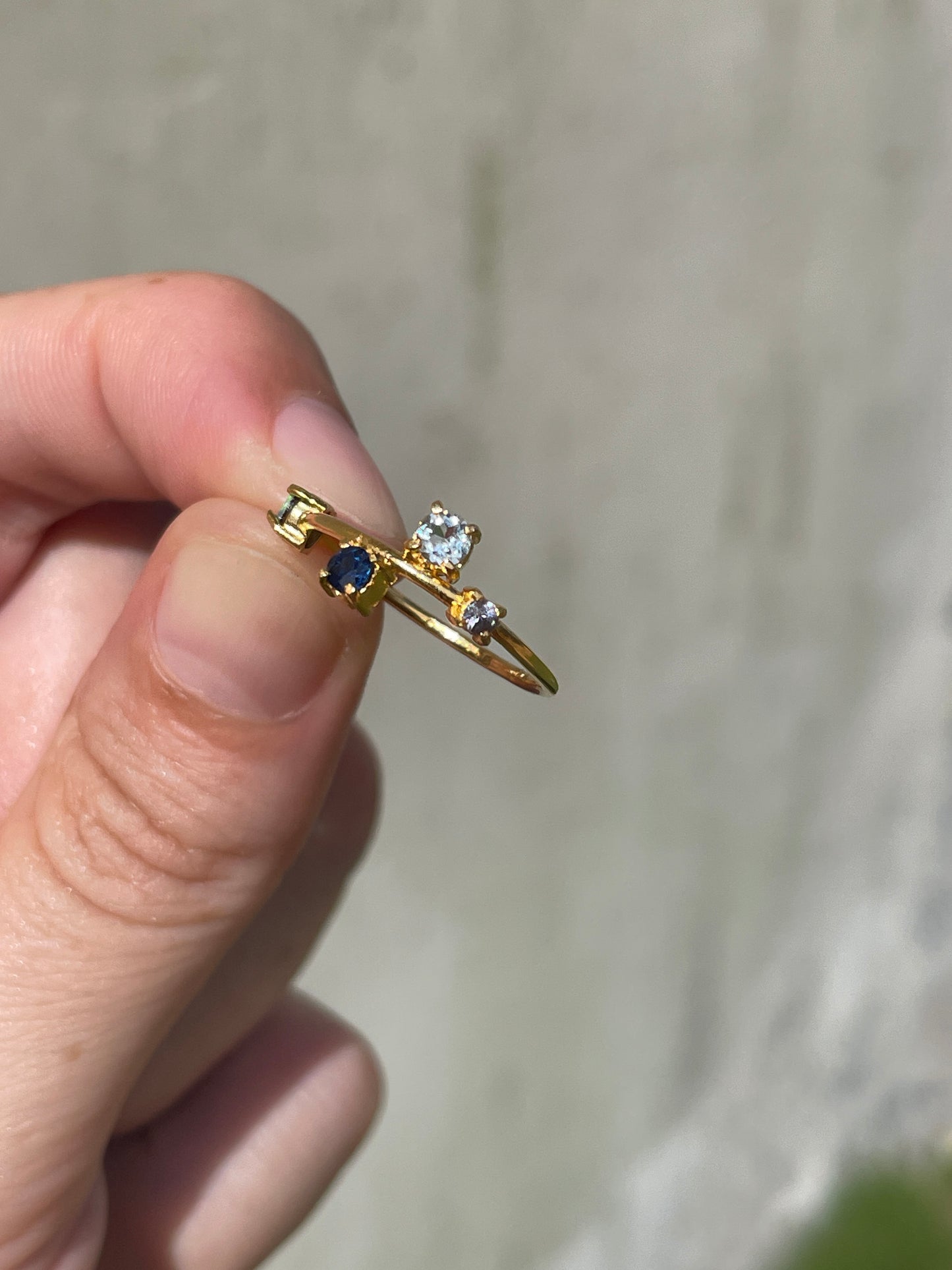 Galaxy Ring Gold with Ultramarine Blue Sapphires and Opals - size 6.5