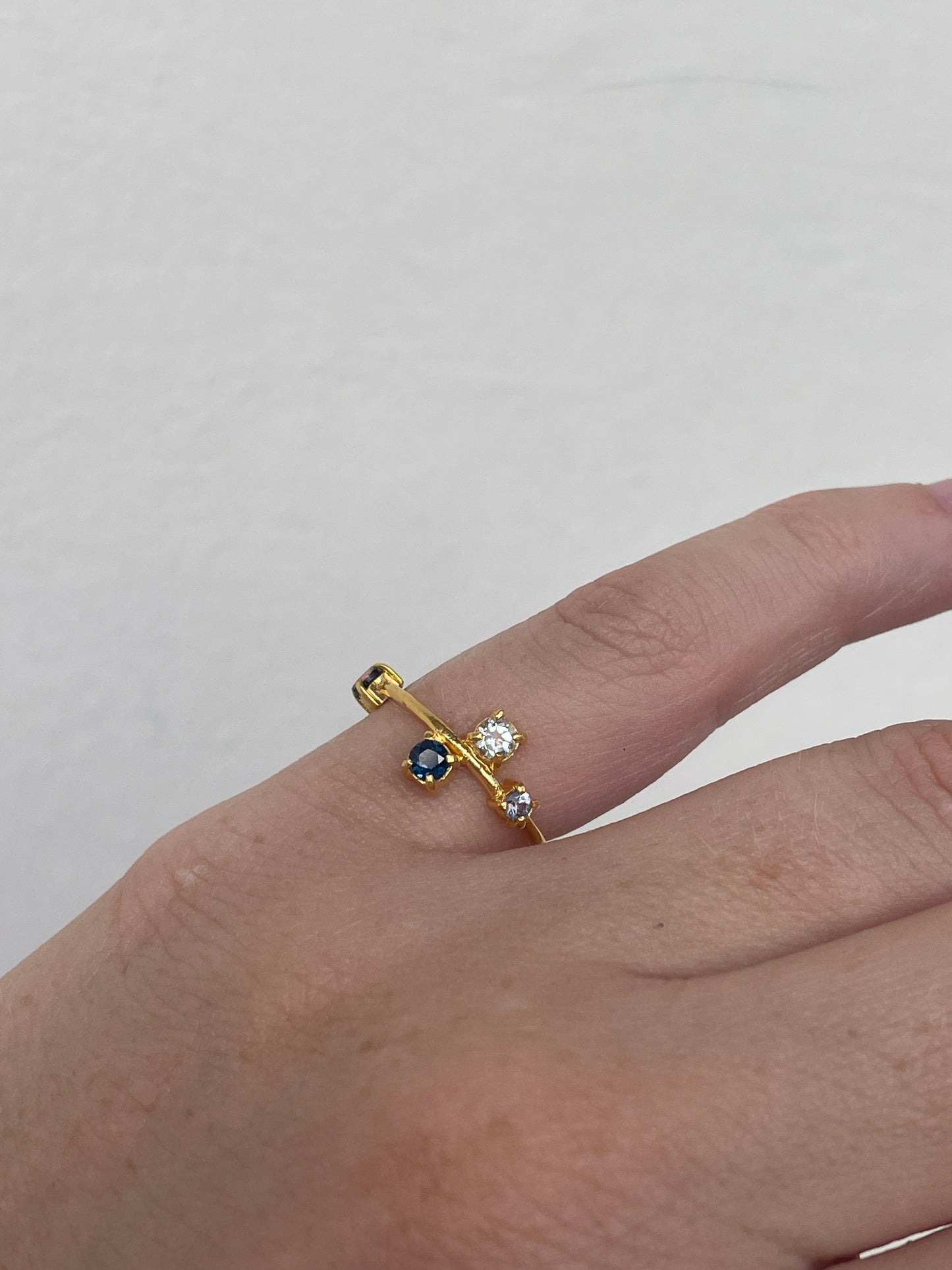 Galaxy Ring Gold with Ultramarine Blue Sapphires and Opals - size 6