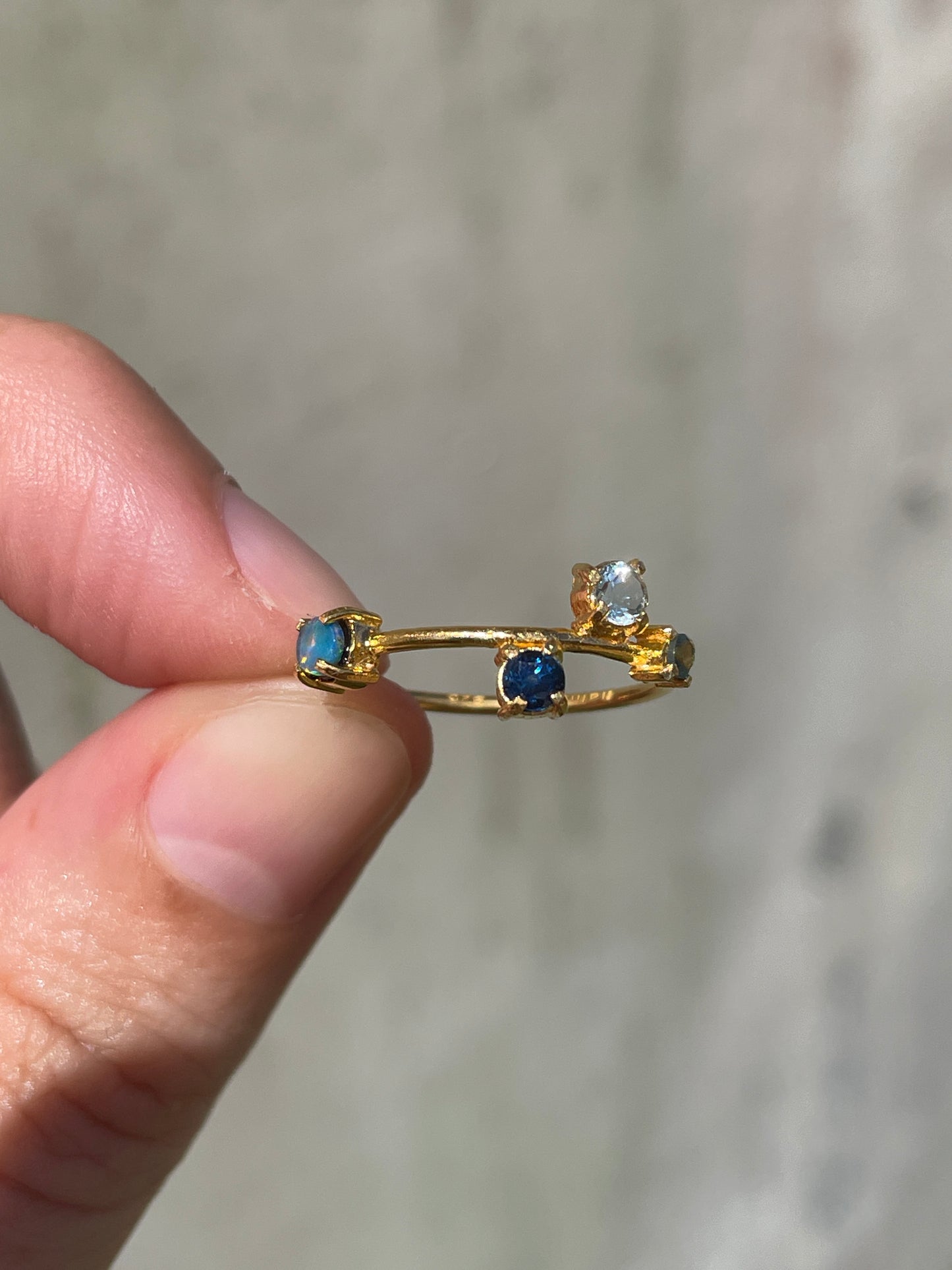 Galaxy Ring Gold with Ultramarine Blue Sapphires and Opals - size 7