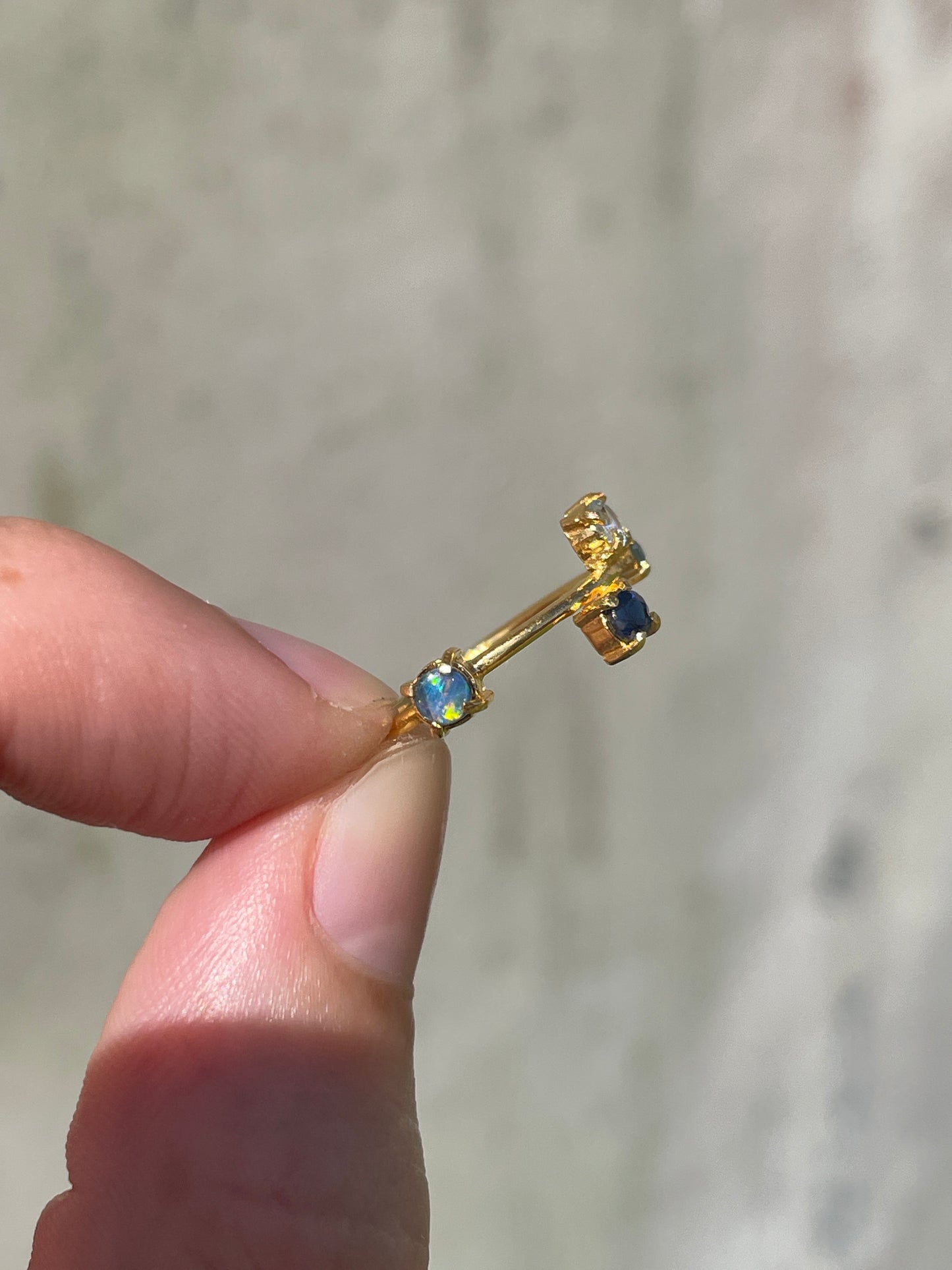 Galaxy Ring Gold with Ultramarine Blue Sapphires and Opals - size 7