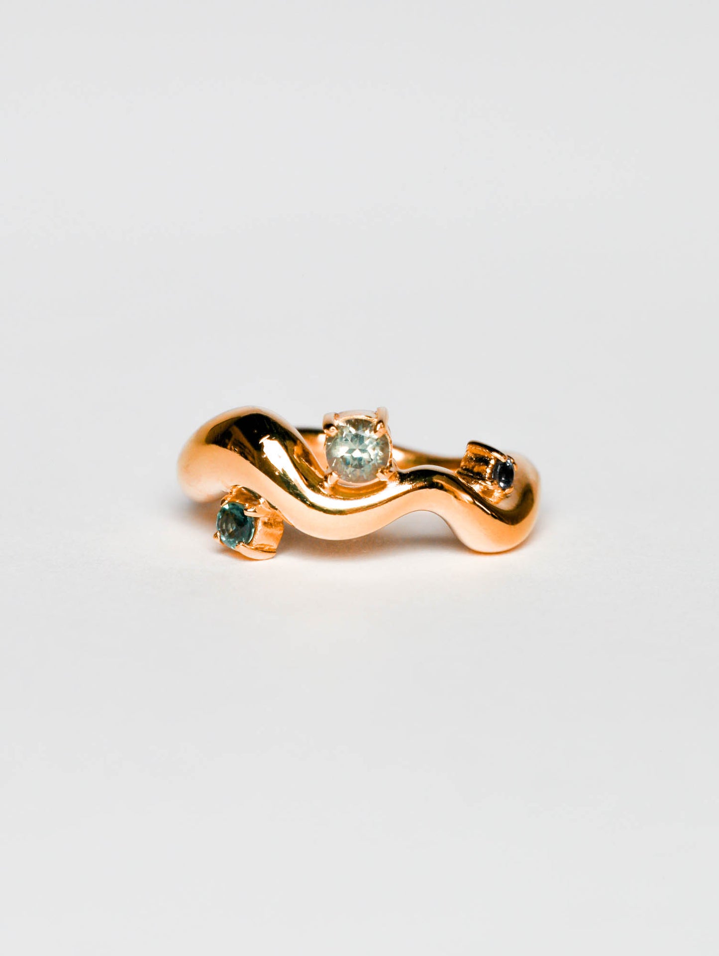 Wave Ring Gold with 3 multi stones  # 1 | Size 7