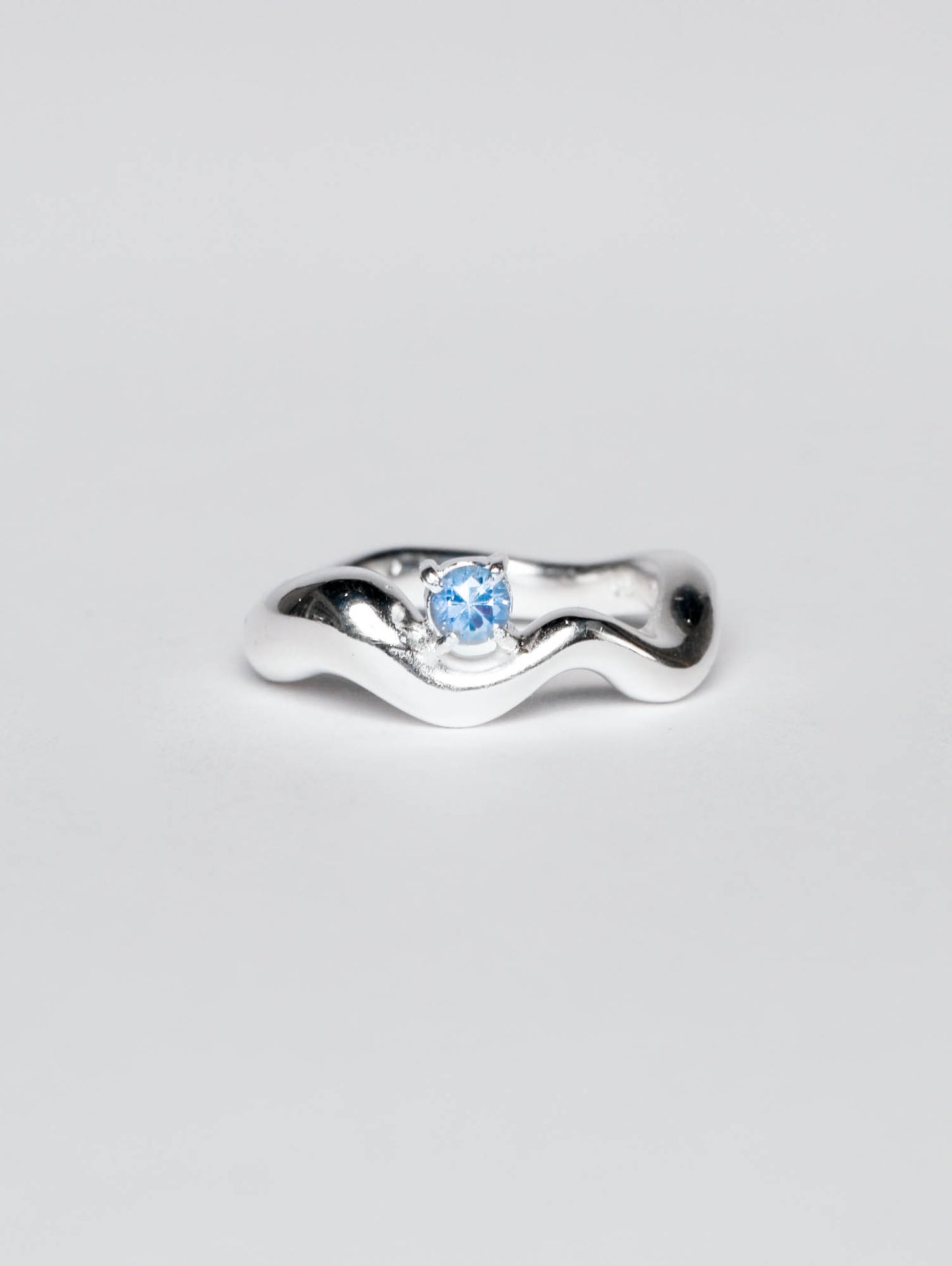 Wave Ring Silver with single Sapphire Stone # 4 | Size 8