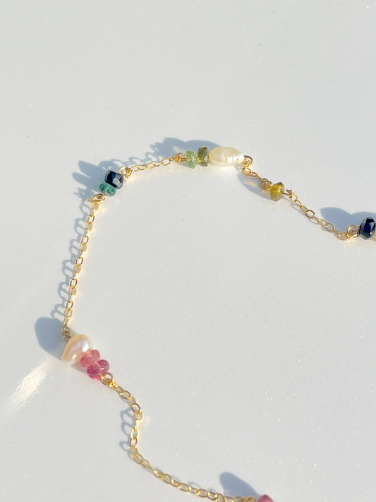 Tourmaline and pearl gold necklace