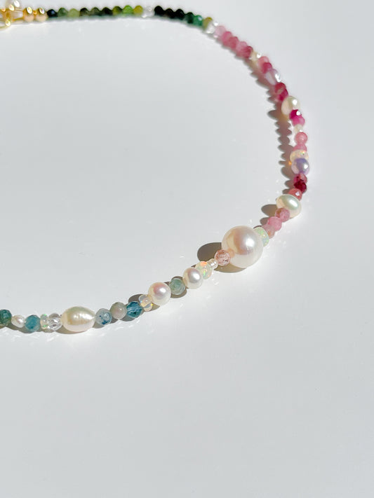 Nāmaka Tourmaline with Akoya & Tahitian Pearl Fine Choker Necklace.