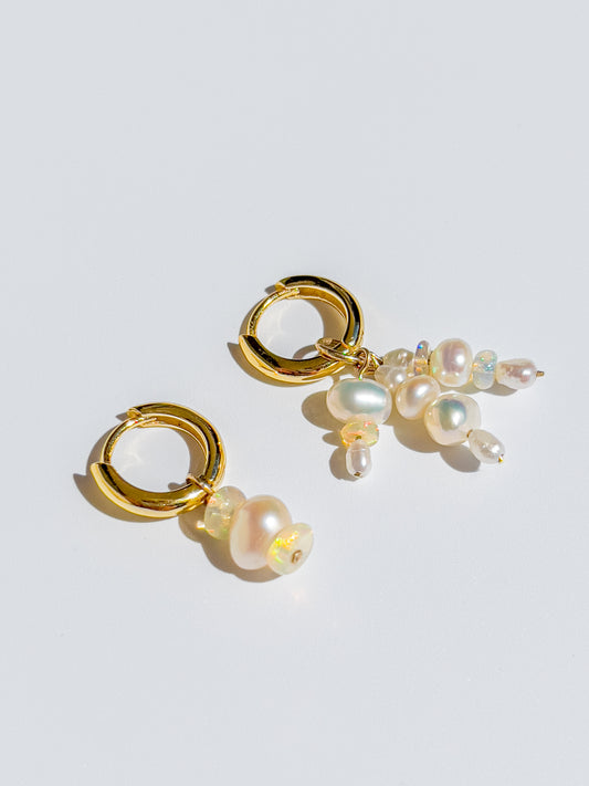 Mini Confetti Opal &amp; Pearl Gold Hoops